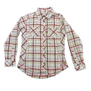 Columbia Shirt Womens Large L White Red Plaid Button Up Long Sleeve Outdoors